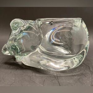 Vintage Clear Crystal Glass Cat Tea Light Candle Holder with Candle 4.5” x 2.5”
